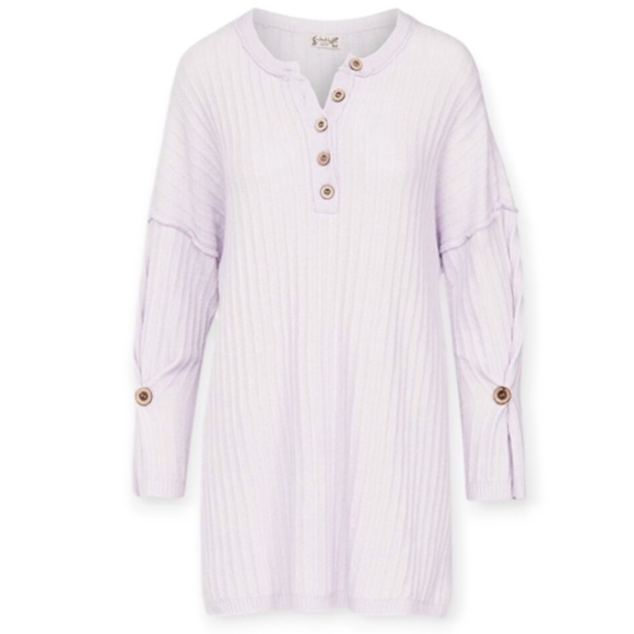 Free People Around The Clock Soft Lavender Pullover Cozy Henley Style SZ Medium - Picture 2 of 11
